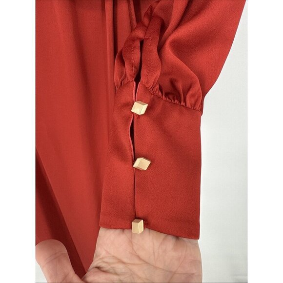 MAC DUGGAL Size 2 Orange SATIN RUCHED BISHOP SLEEVE Cocktail GOWN Dress New $398 - Picture 6 of 10